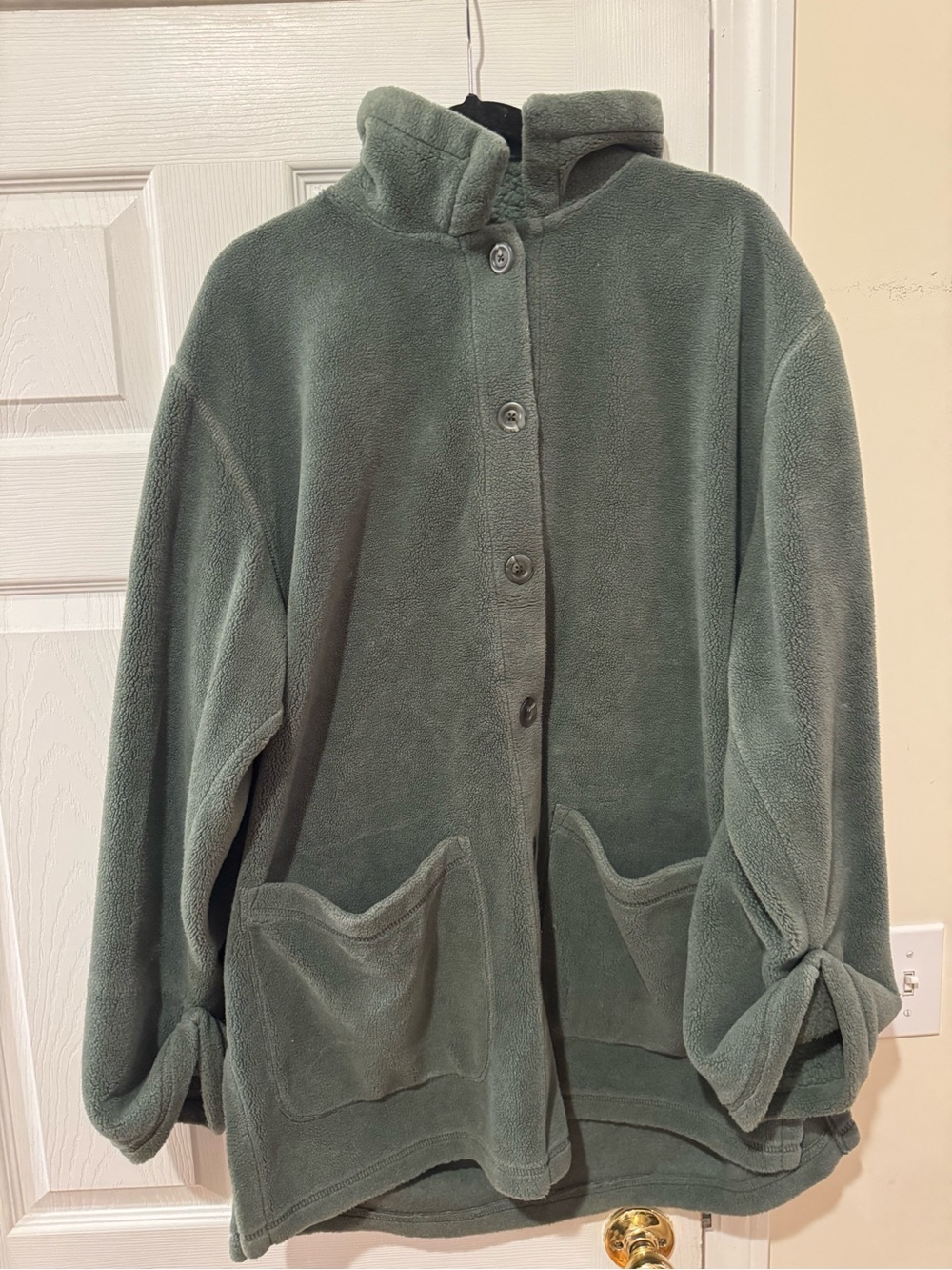 Cozy Button-Up Teddy Jacket in Sage Green